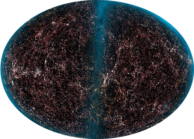 El universo en luz infrarroja. Esta imagen revela 1.6 millones de galaxias, un fragmento de su total. CALTECH